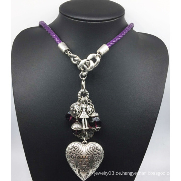 Leder Kette Legierung Herz Perlen Halskette (XJW13783)
